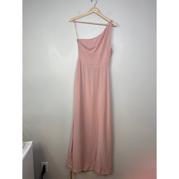 NWT Reformation Evelyn One Shoulder Long Blush Pink Maxi Dress with Front Slit - Picture 2 of 10